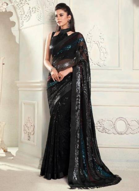 Dark Black Colour Sparkle 2 New Latest Designer Fancy Party Wear Georgette Saree Collection 6416